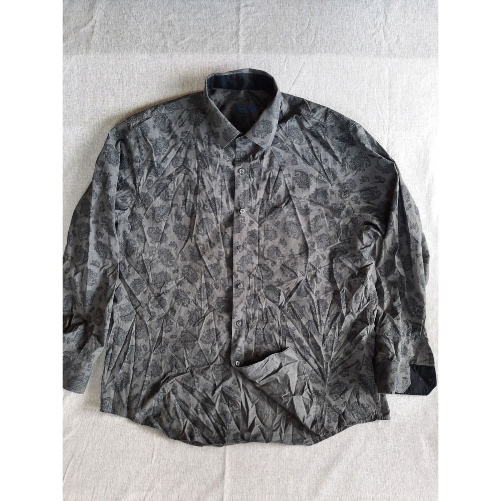 Tasso Elba Men XL Blended Poly All Over Paisley Print Button Down Shirt Gray SEE